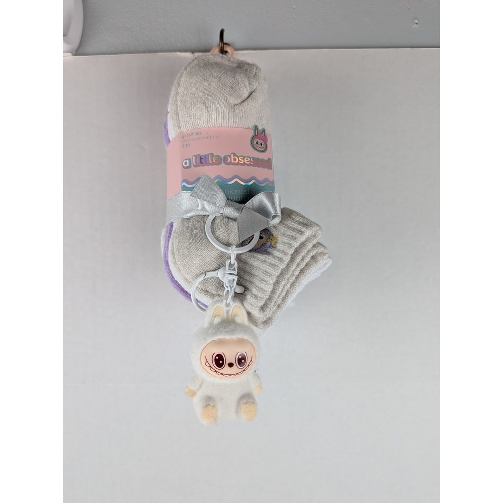 A Little Obsessed Girls Socks Shoe Size 7 10 Ankle Socks With Cute Plush Charm